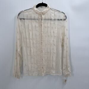 Vintage Linda Allard for Ellen Tracy Ivory Lace Pin Tuck Blouse Womens 6